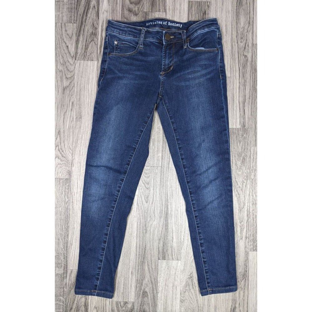 Articles Of Society Womens Size 25 Whiskered Skinny Cropped Denim Blue Jeans‎